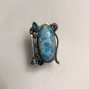 Larimar Stamped 925 Sterling Silver Ring